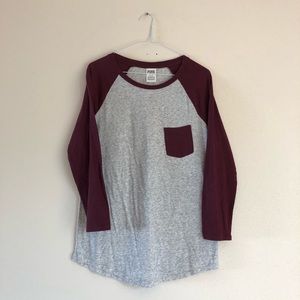 PINK Baseball Style 3/4 Sleeve Shirt